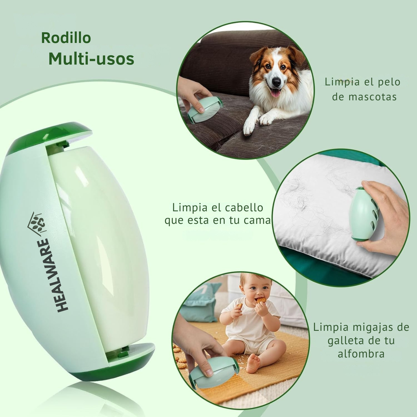 Rodillo quita pelusa Eco-Pro lavable, portátil y de máxima adherencia