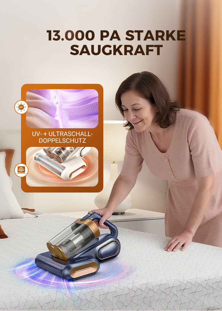HEALWARE PRO 2.0 Gerät für Matratzen & Polster – Mit UV-C Sterilisation zur 99,9% Milbenentfernung und 13.000 Pa Saugkraft.